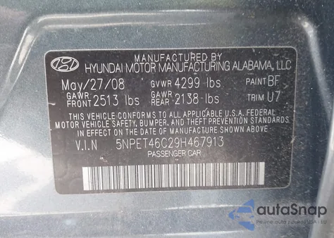 2009 Hyundai Sonata Gls из США, поврежденный, VIN 5NPET46C29H467913